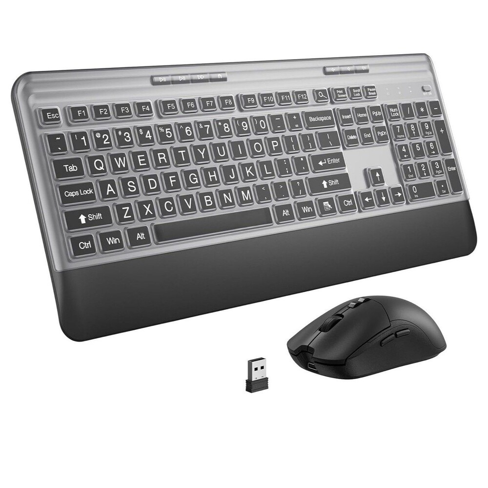 Silent Wireless Keyboard and Mouse Combo - Keyboard with Large Print Cover,